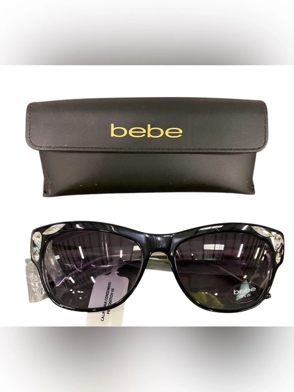 Bebe Phenomenal BB7163 Sunglasses Women's Cat Eye Sawarovski Crystals Black